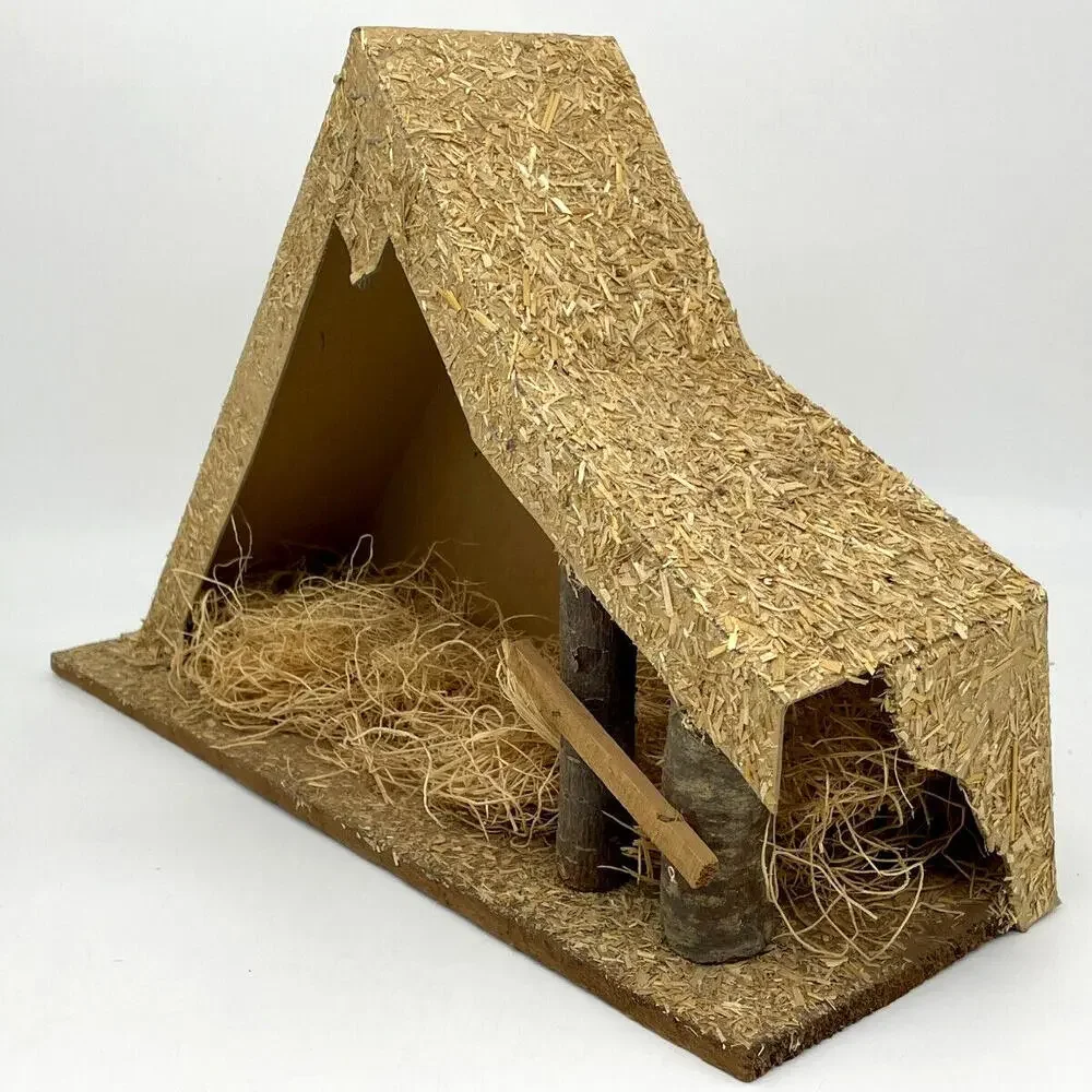 Cardboard Wood Straw‎ Christmas NATIVITY Stable 18 x 6 x 11